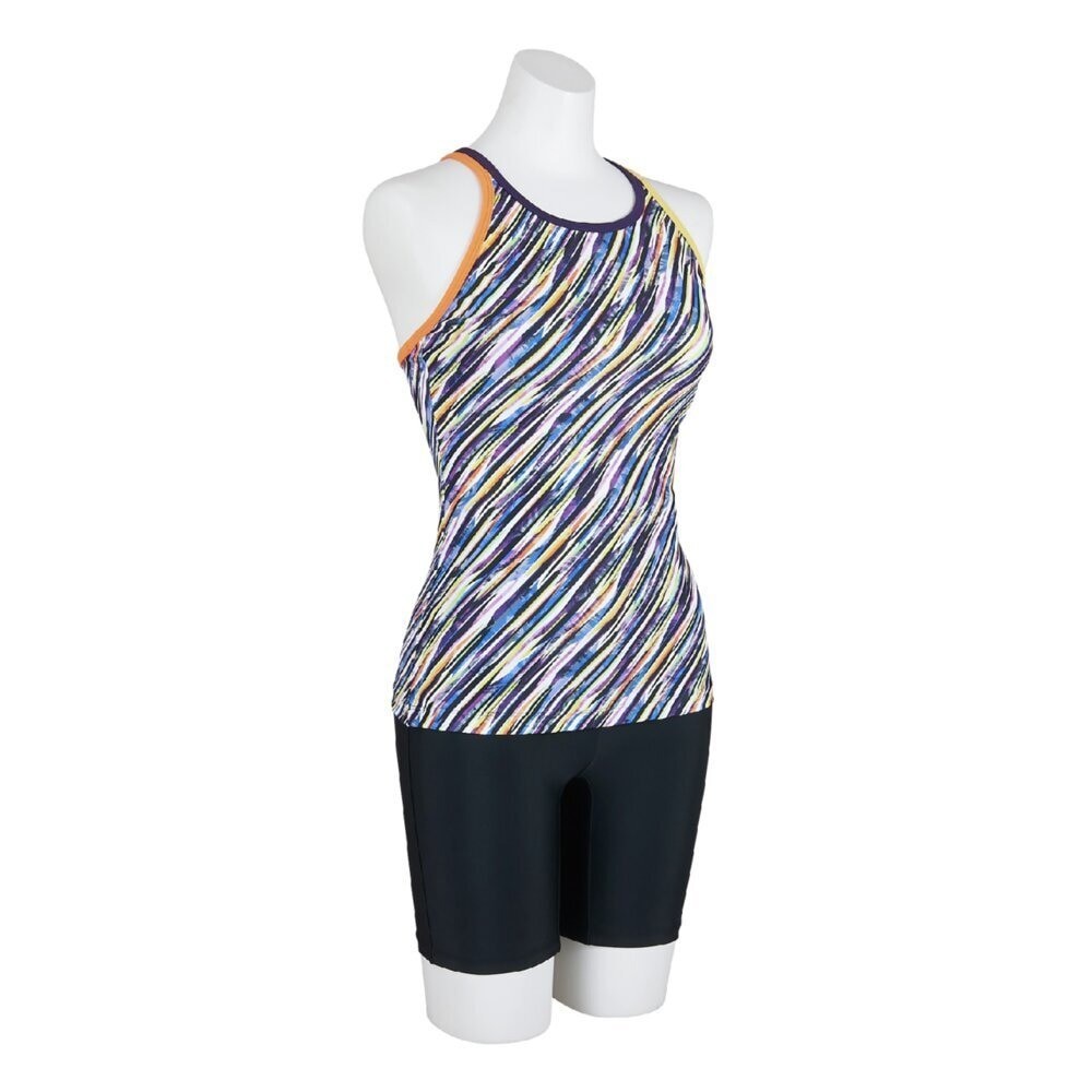 Mizuno Women’s Aqua Fitness Two-Piece Set (with anti-roll buttons) Wave Stripe