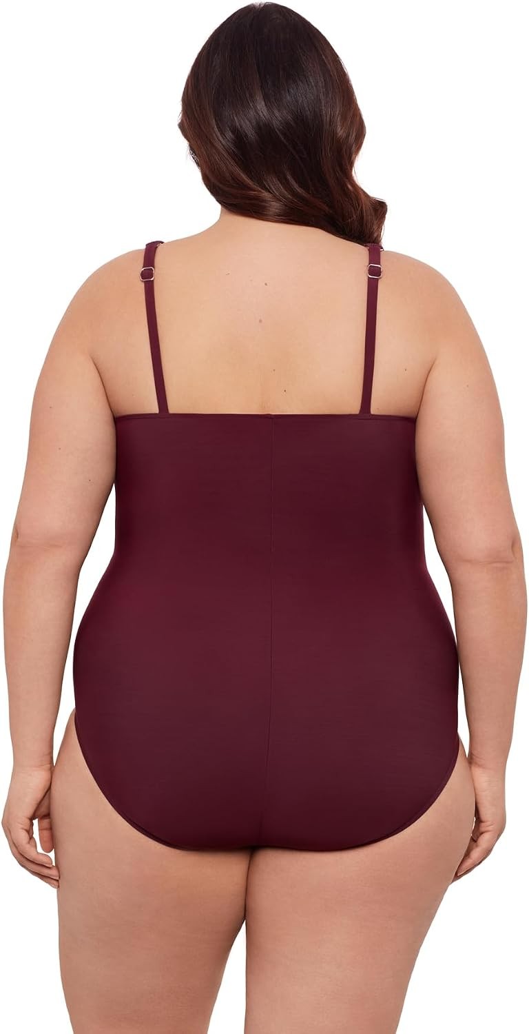 Aqua Green Women’s Full Coverage V-Neck Surplice Trim Overlay One Piece Swimsuit