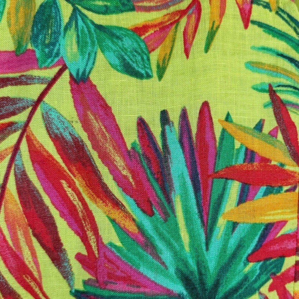 Magischoni Women’s 100% Linen Tropical Print Mini Dress Puff Sleeve Dress Sz S