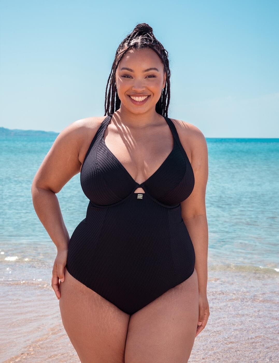 Curvy Kate Jet Set Swimsuit Plunge Wired Ribbed Swimwear Swimming Costume