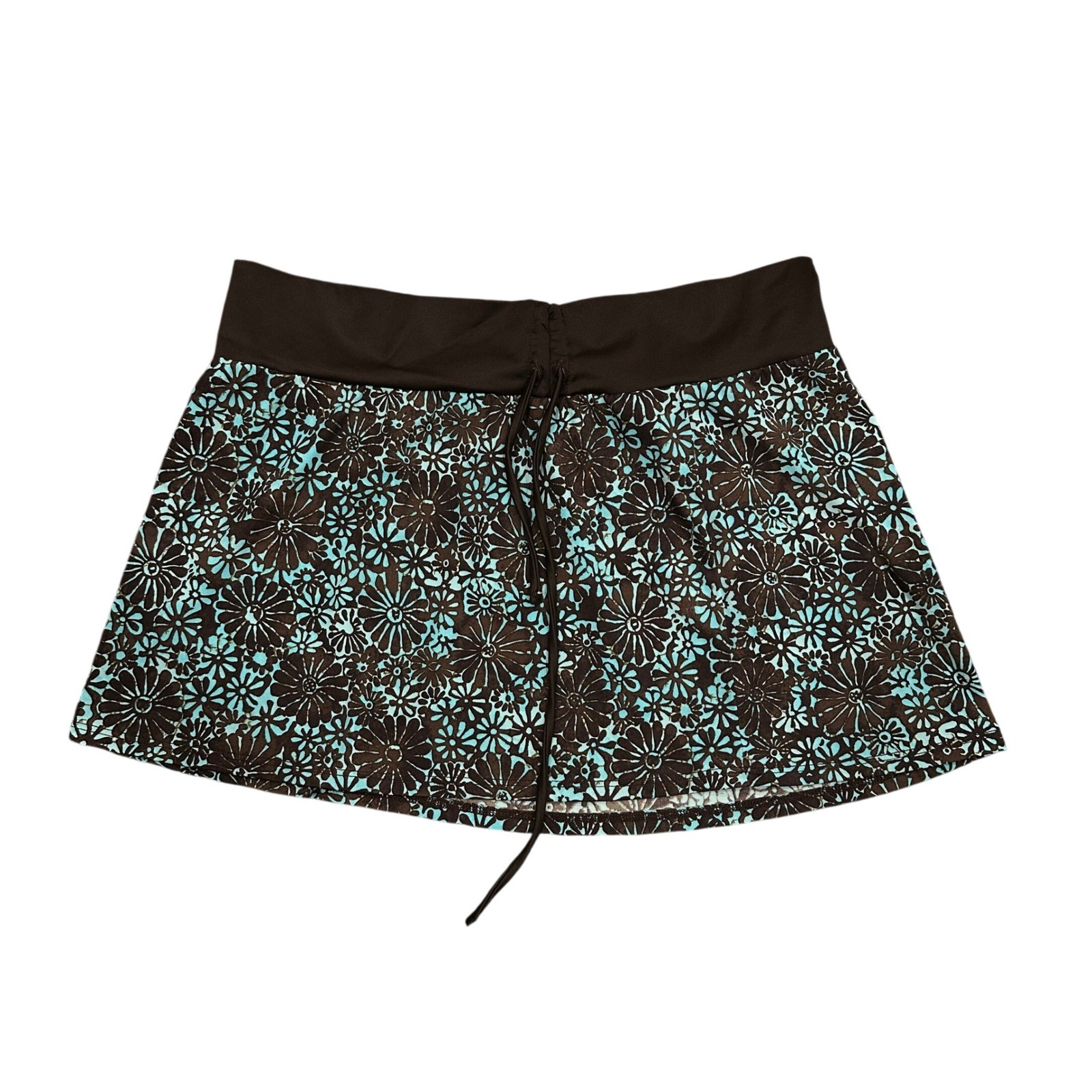 Leilani Skort Blue Brown Floral Swim Skirt Athletic Activewear Women’s Medium