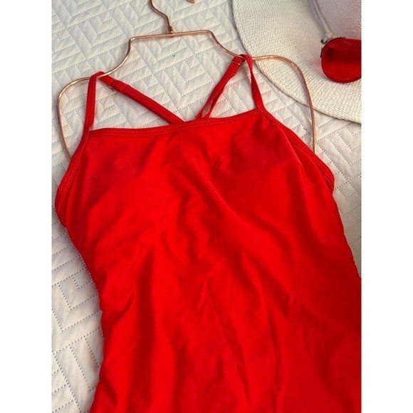 TEMPT ME Padded Bra Support V-Back One Piece Swimsuits For Women Red size M