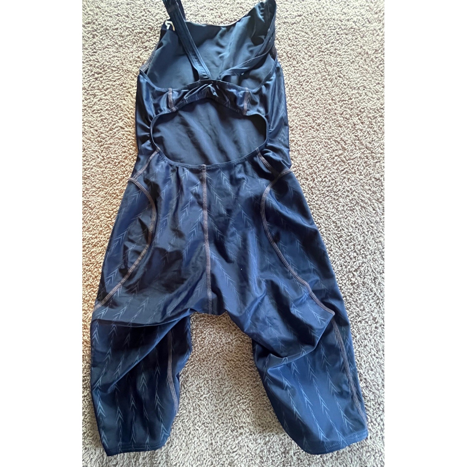 TYR Women Navy Blue Geometric Performance Kneeskin Swimsuit Size 36 CL001UF