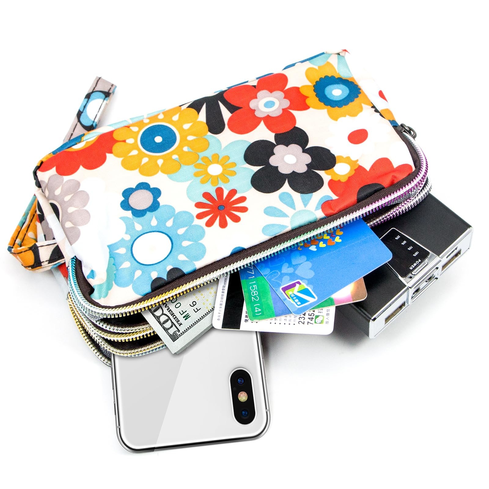 Biaotie Large Capacity Wristlet Wallet – Women Printed Nylon Waterproof Handbag