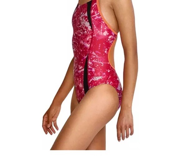 Speedo Women’s Eco Endurance Cyclone Swirl Flyback Swimsuit Pink Purple Sz 6