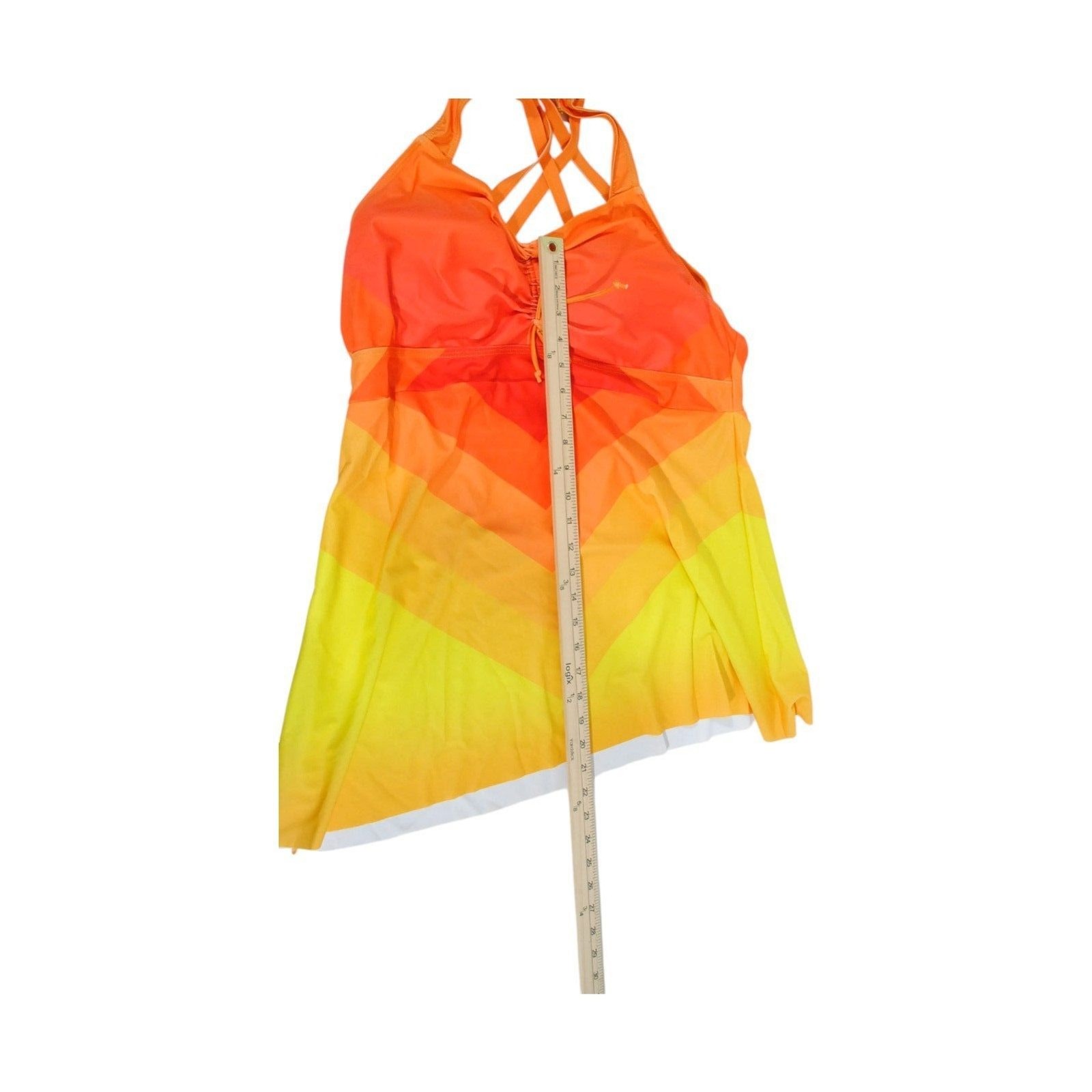 Plus Size 5XL Gradient Orange Yellow Swim dress Shorts Set Bunched Bust Padd