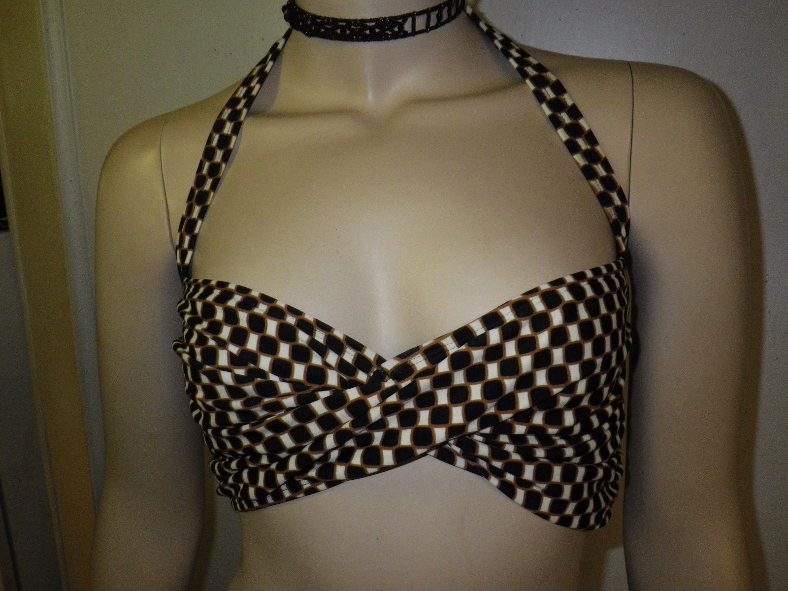 FADED GLORY LADIES 2 PIECE BIKINI SIZE XL SPANDEX NYLON SWIMSUIT BLACK CHECKERED
