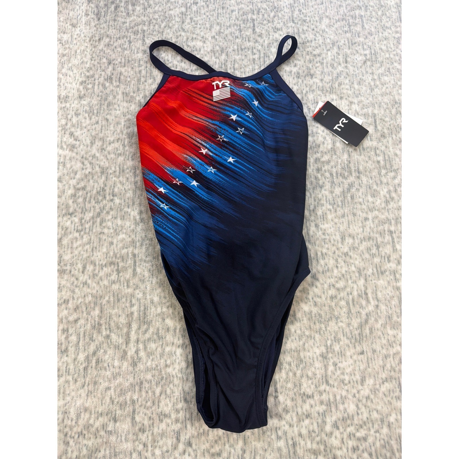 TYR Valiant Diamondfit One Piece Swimsuit Red White Blue Stars Size 30 NWT