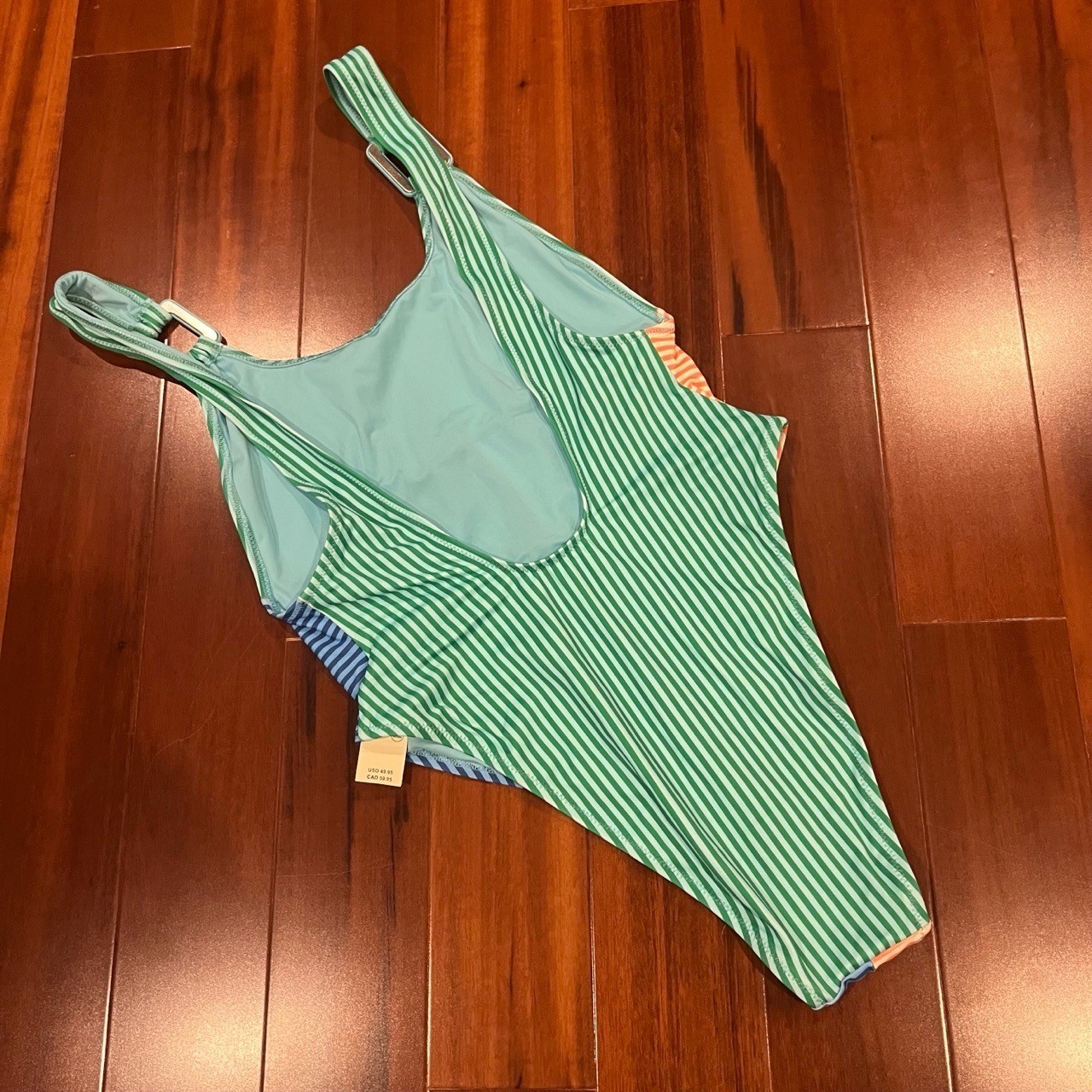 Aerie Green Swimsuit One-Piece Multi Cheekiest Colorblock Low Back New Sz Small