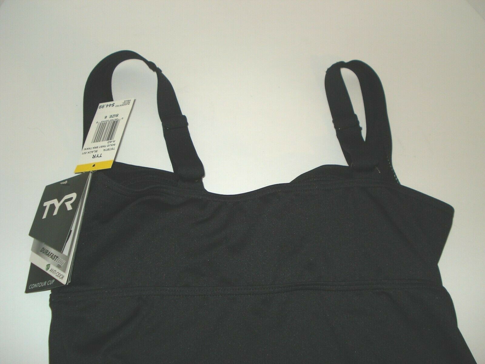 TYR Durafast Twisted Black Bra Tankini Top Size 6 NWT