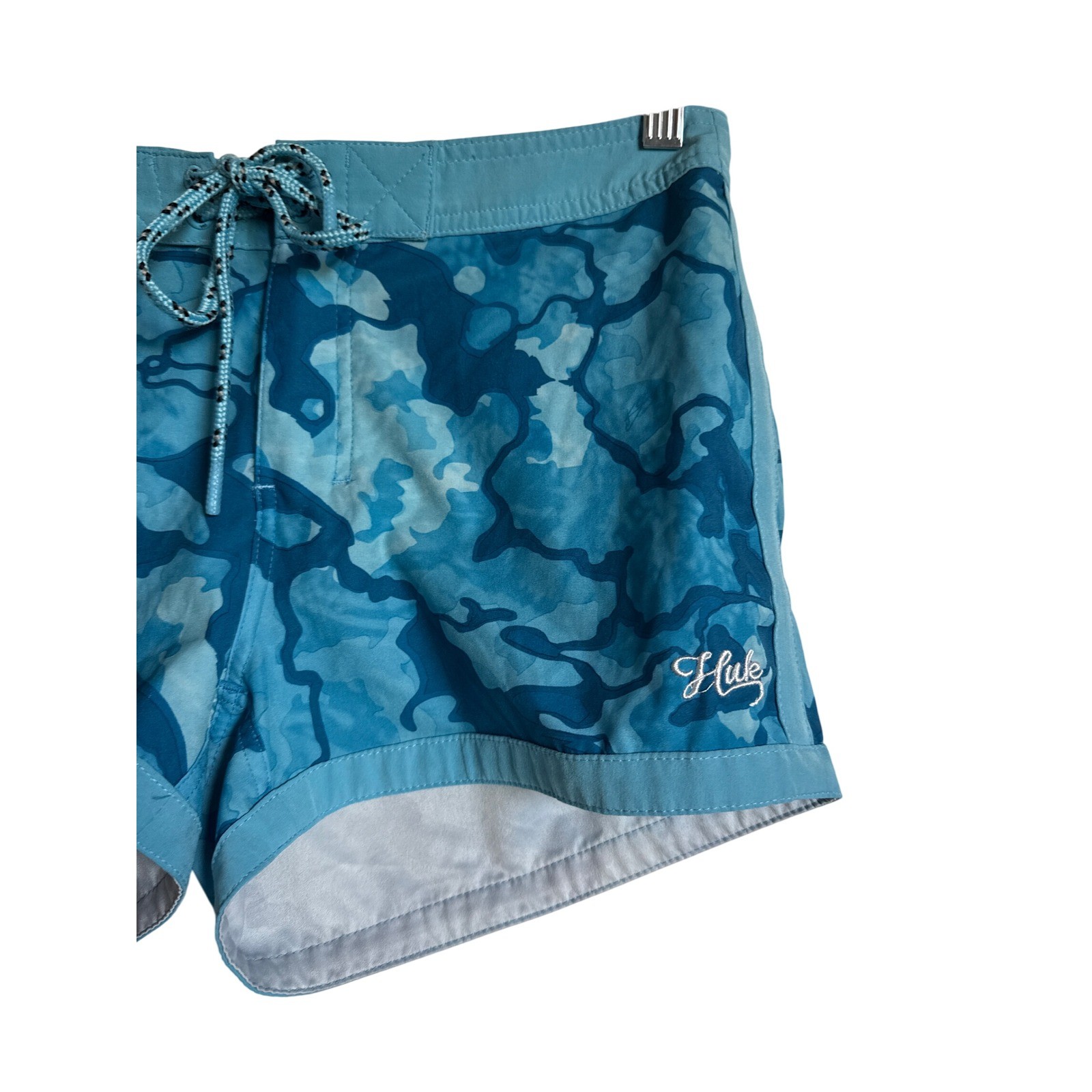 Huk Sz 4 Performance Fishing Camo Board Shorts Swim Trunks Blue Women