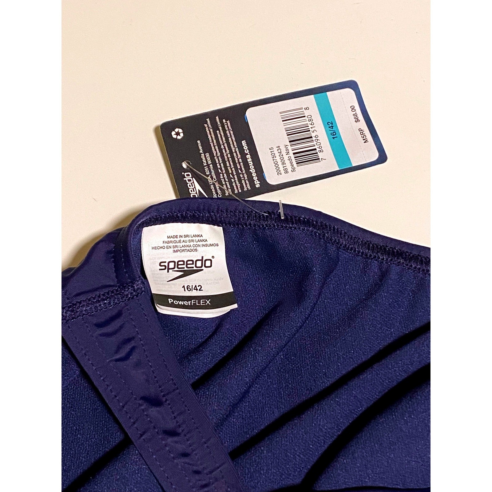Speedo PowerFLEX Womens One Piece Swimsuit Navy Blue Racerback Size 16/42 NEW