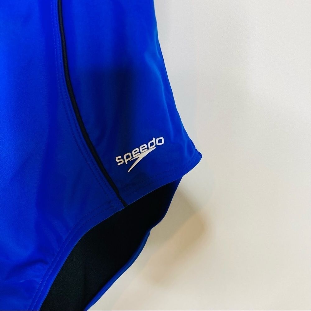 Speedo Blue Racerback Athletic Training One Piece Swimsuit Black Stripe M (8/10