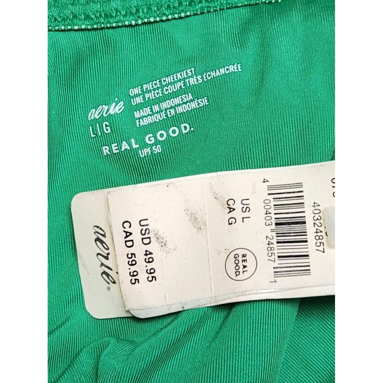 AERIE Real Good Green One-Piece Swim Suit – Large – NEW NWT