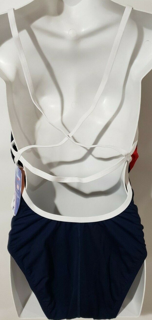 Speedo Women’s Endurance+ Thin Strap Crossback One Piece Swimsuit USA Flag 14/40