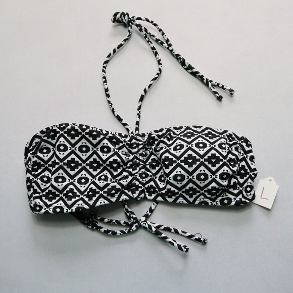 OP Black White Tribal Halter Swim Sports Bra Beach Bralette Bikini Top L Large