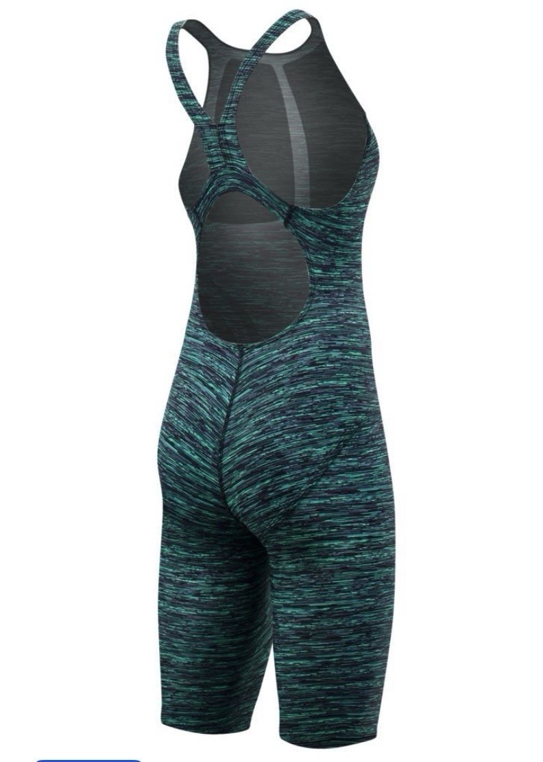 TYR Women’s Thresher Baja Open Back Sz 20 Kneeskin Swimsuit FINA Approved Green