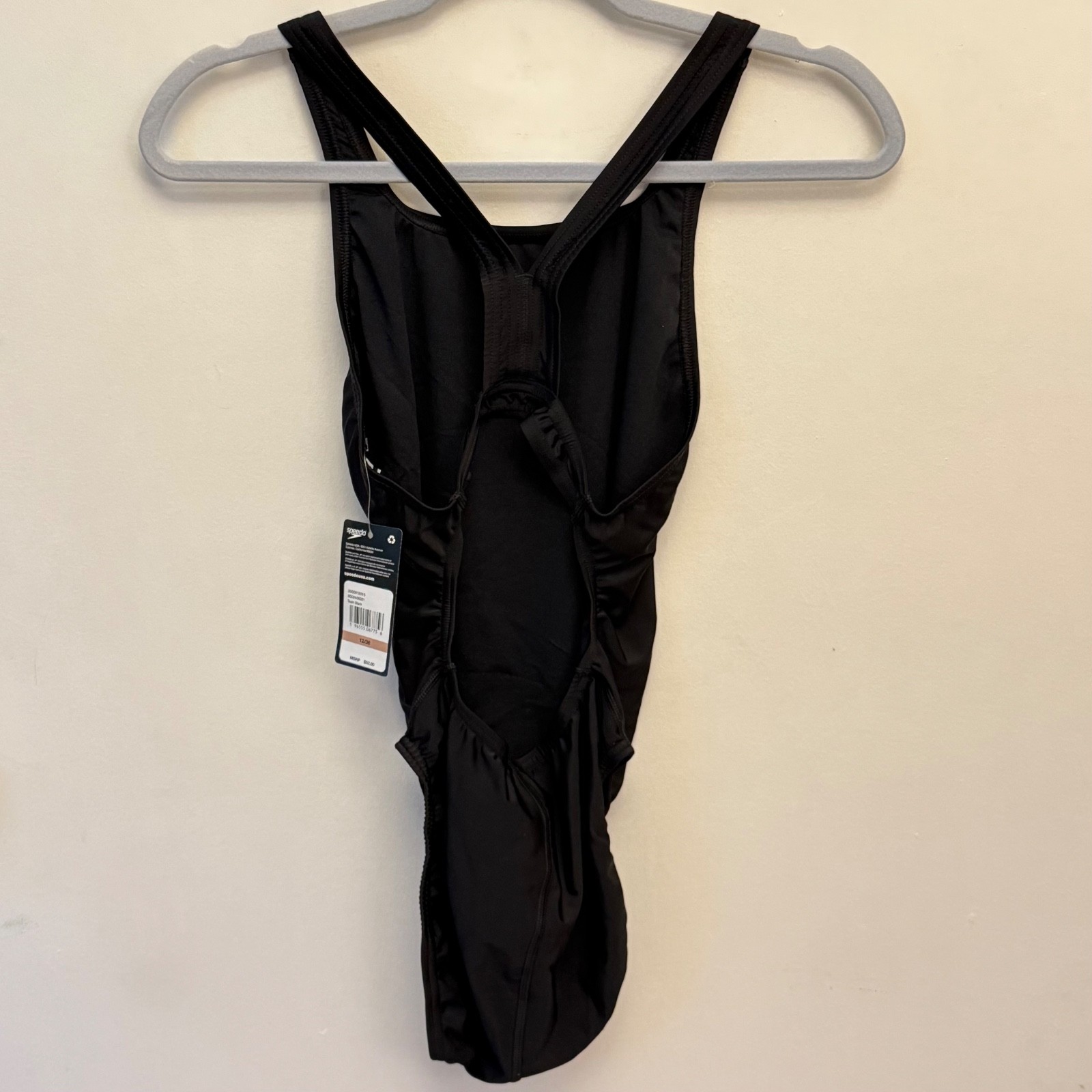 SPEEDO Swimsuit Women’s 12 Competition Eco Solid Super Pro Black Logo NIB