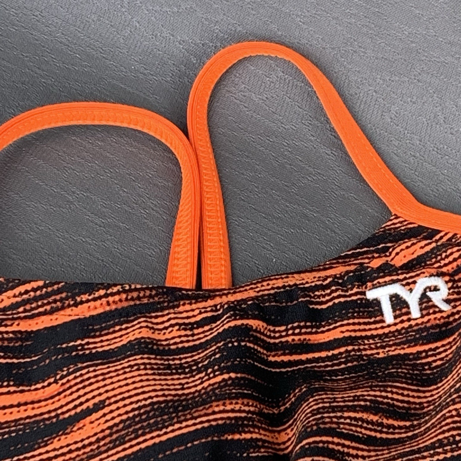 TYR Women’s Fizzy Cutoutfit E-BB Swimsuit Size 24 Black and Orange NWT