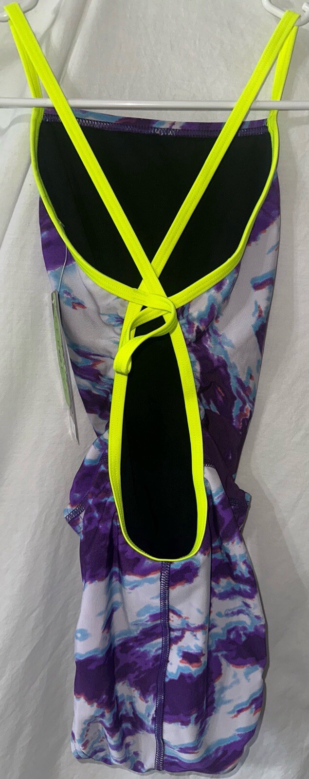 Speedo Women’s Cyclone Swirl Crossback Swimsuit, Purple, Size 6/32