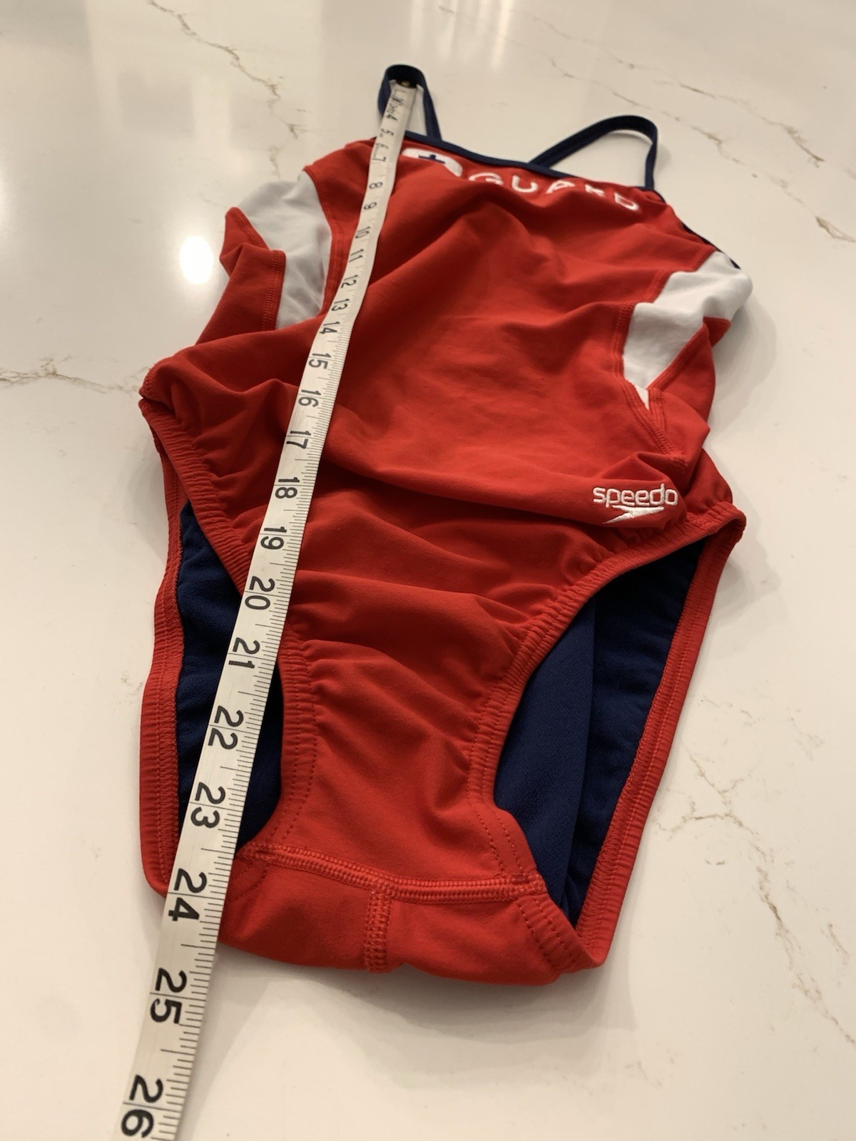 Speedo GUARD Swimsuit Red One Piece Embroidered Bathing Suit Size 32 Endurance