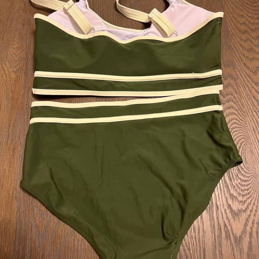 BMJL Womens Olive Green Sporty Scoop Neck High Waisted Two Piece Bikini Set M