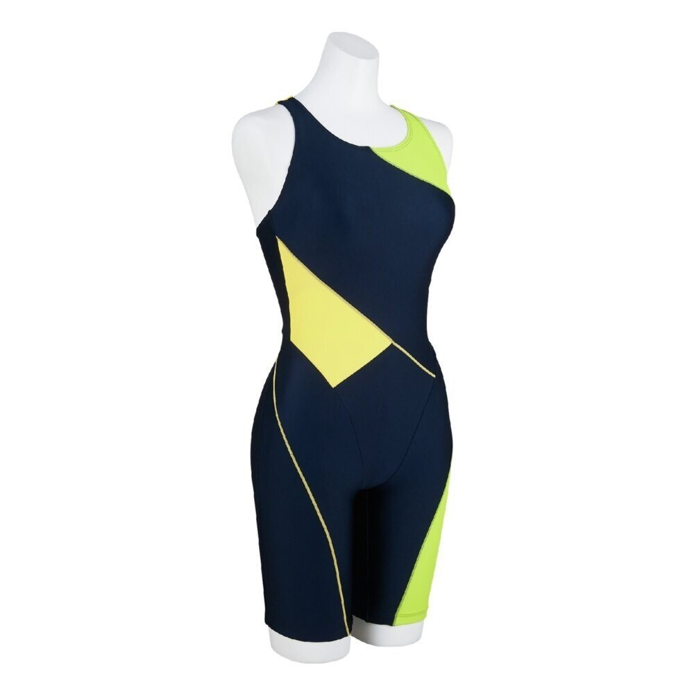 Mizuno Women’s Swim Fitness All-in-One Swimsuit Two-Tone Design Navy/Lime 2025SS