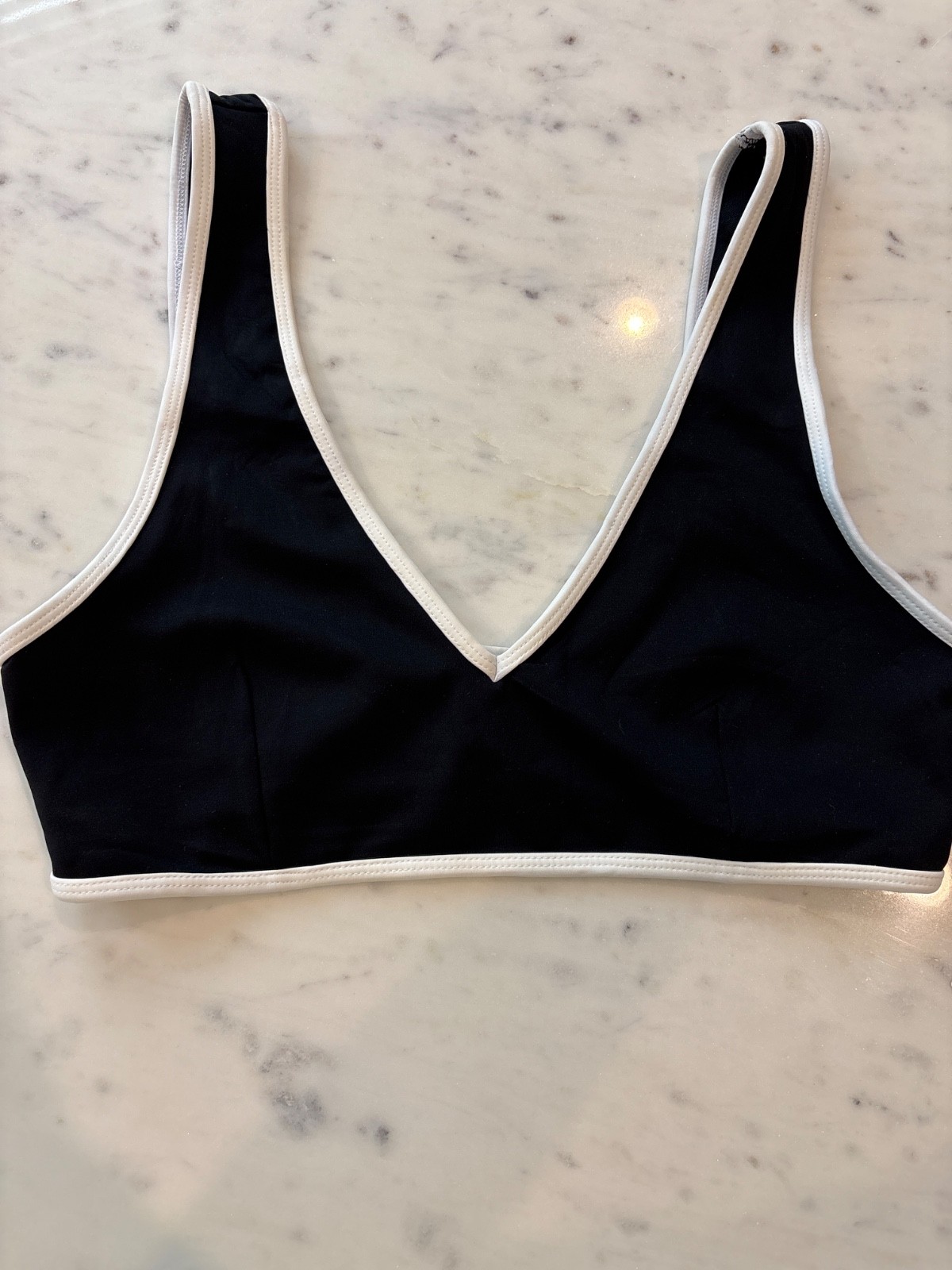 NWT Good American Varsity Support Bikini Top Black White Trim Size L
