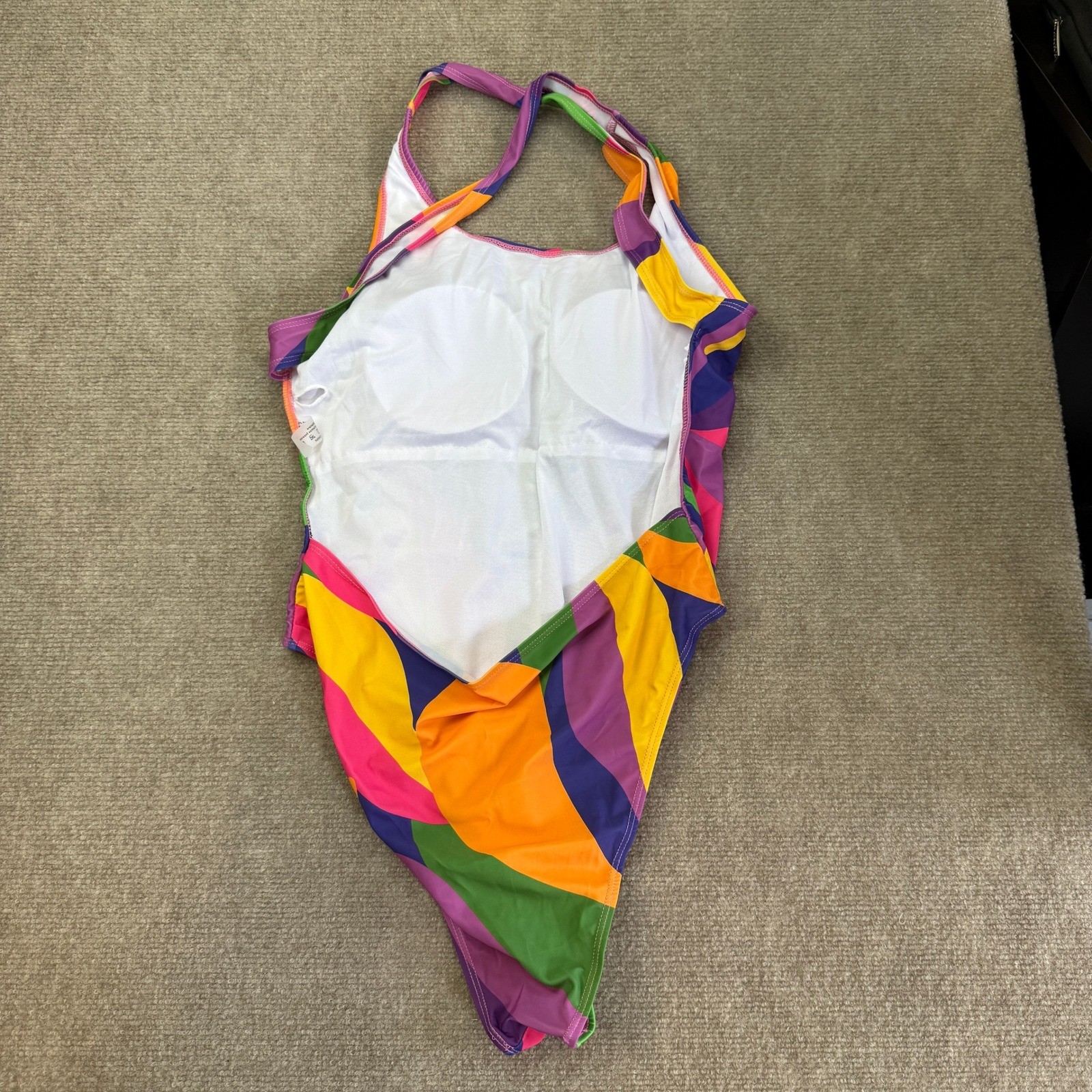 Women’s XL One Piece Swimsuit Multicolor Abstract High Cut Backless Bathing Sui