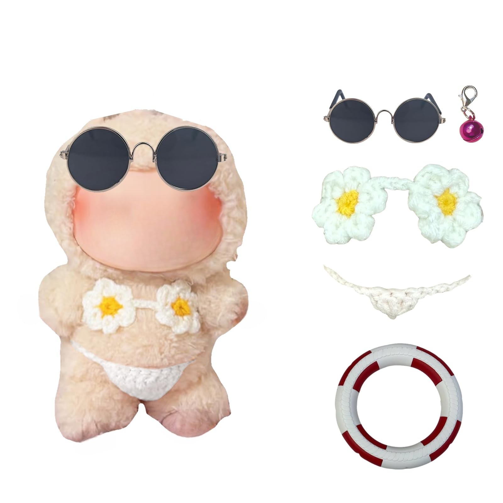Daisy Bikini for Labubu(No Dolls),5-Piece Set Includes Bikini, Brown Glasses,…