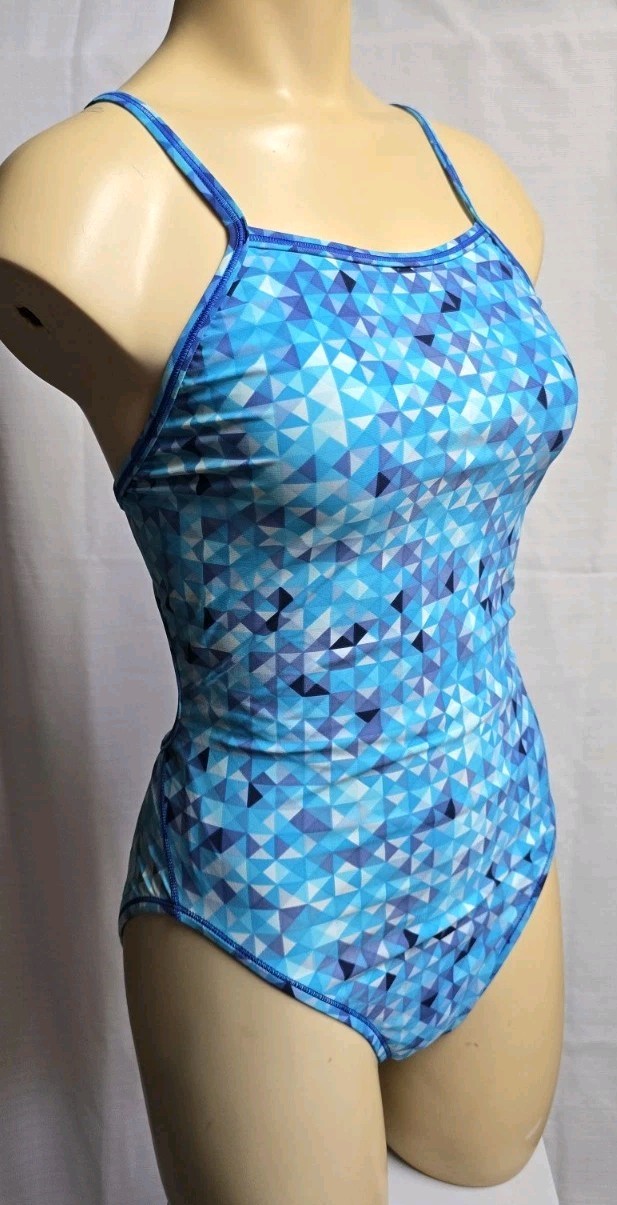 Speedo Womens Flyback Cut Out One Piece Swimsuit Blue Optic Colorway Size 8 34