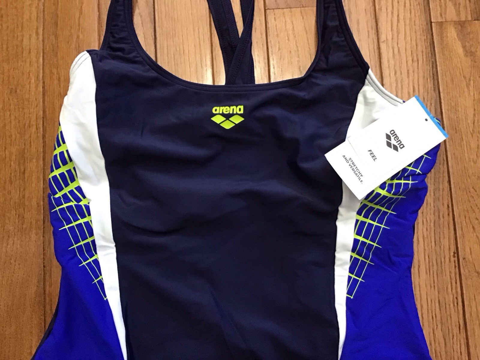 New Arena Size 16W-18W Womens Swimsuit 3Fold, V- Back, Navy Neon Blue (C41-10)