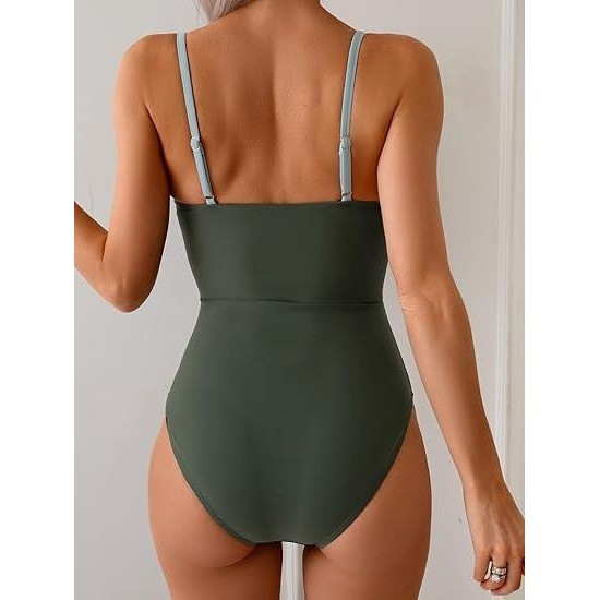 MSRP $48 Eomenie Women’s S Green Color Block Cutout One Piece Swimsuit with Ri