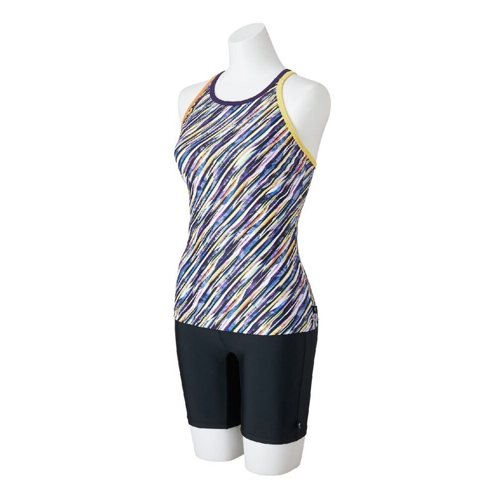 Mizuno Women’s Aqua Fitness Two-Piece Set (with anti-roll buttons) Wave Stripe