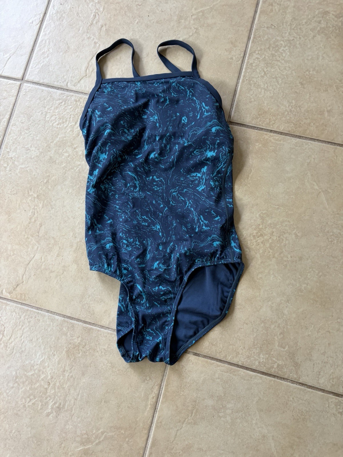 SYROKAN Women’s One Piece Sport Swimwear Blue Pattern Size S