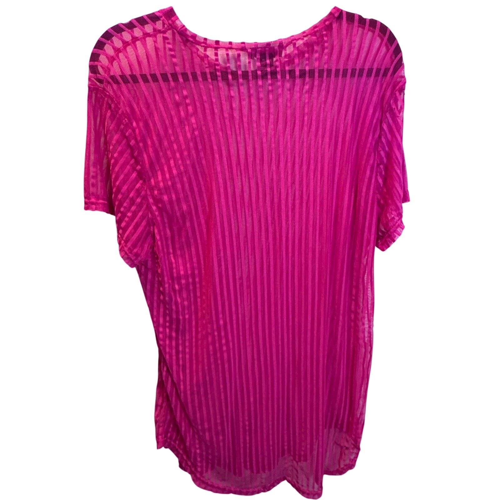 Love Hot Pink Mesh Sheer Shirt Swim Coverup Top Plus 2X