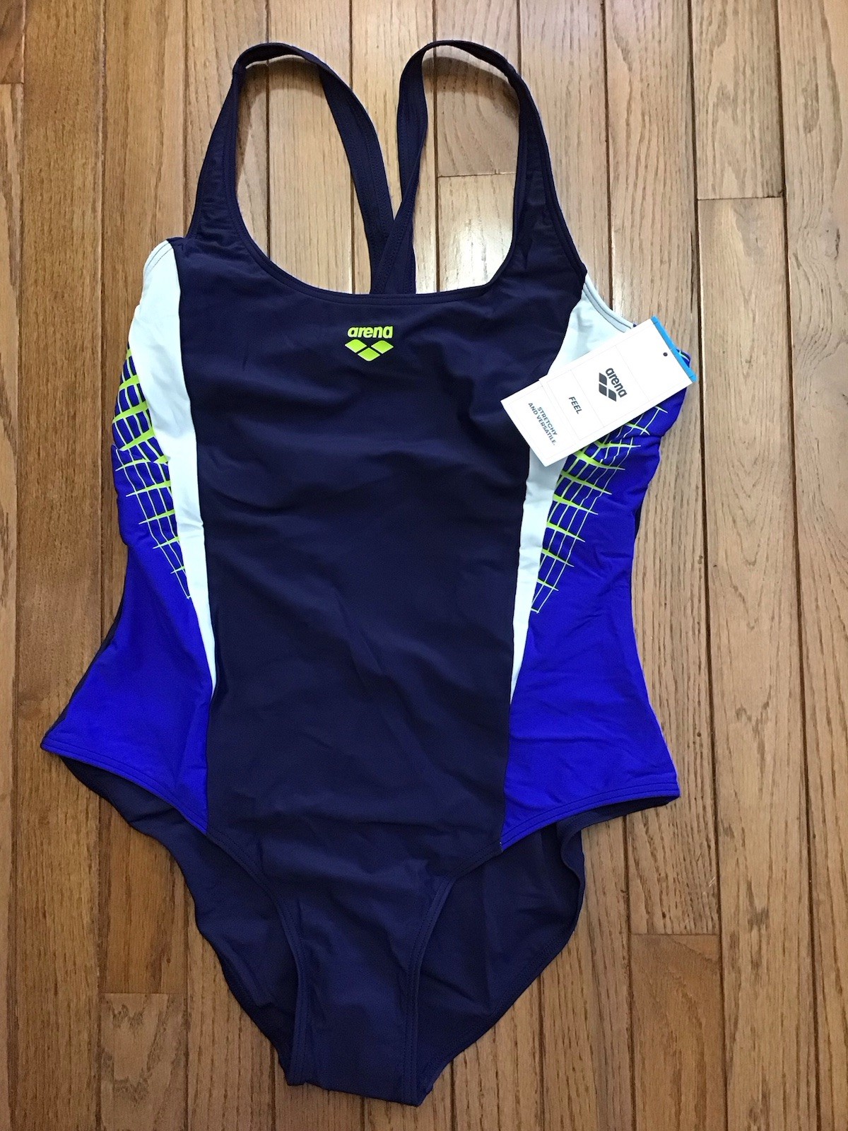 New Arena Size 16W-18W Womens Swimsuit 3Fold, V- Back, Navy Neon Blue (C41-10)