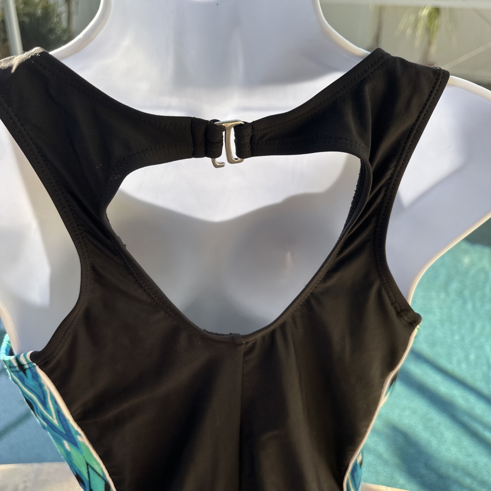 Catalina LARGE 12/14 One Piece Bathing Swim Suit Black Blue Green Racerback NWOT