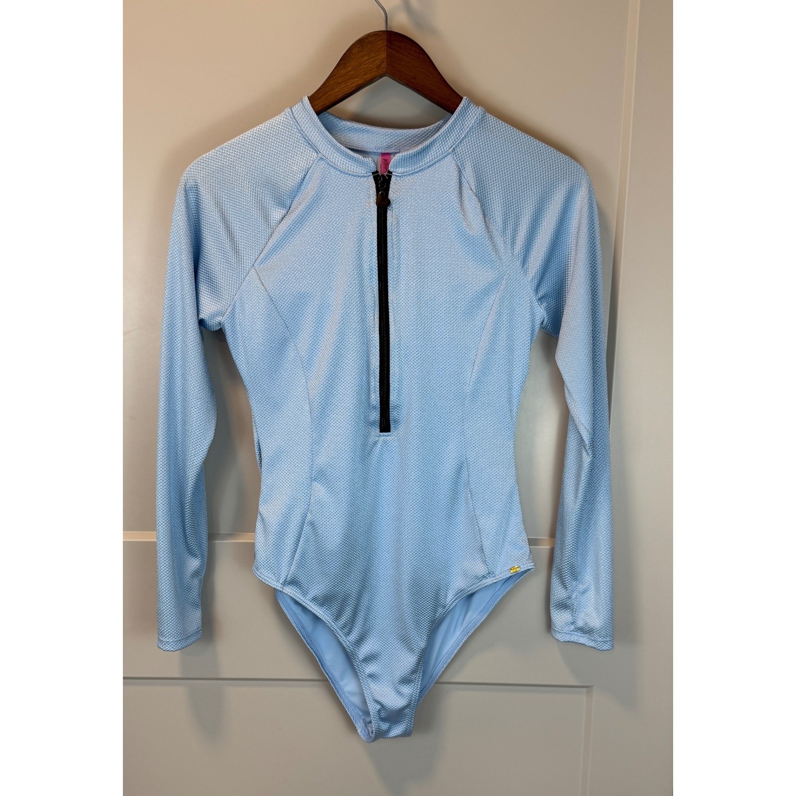 Betsey Johnson Scuba Knit Half Zip One Piece Swimsuit Size XL Sky Blue
