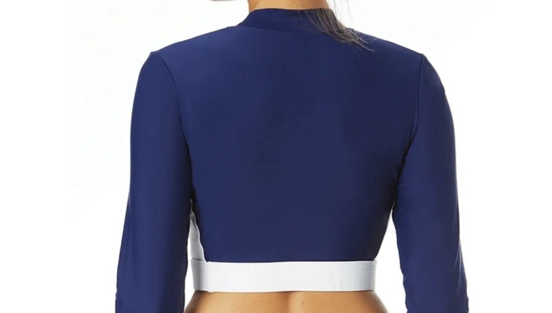 Women’s Rash Guard US Polo Assoc Top Blue Cropped 7/9 Juniors Swim EUC