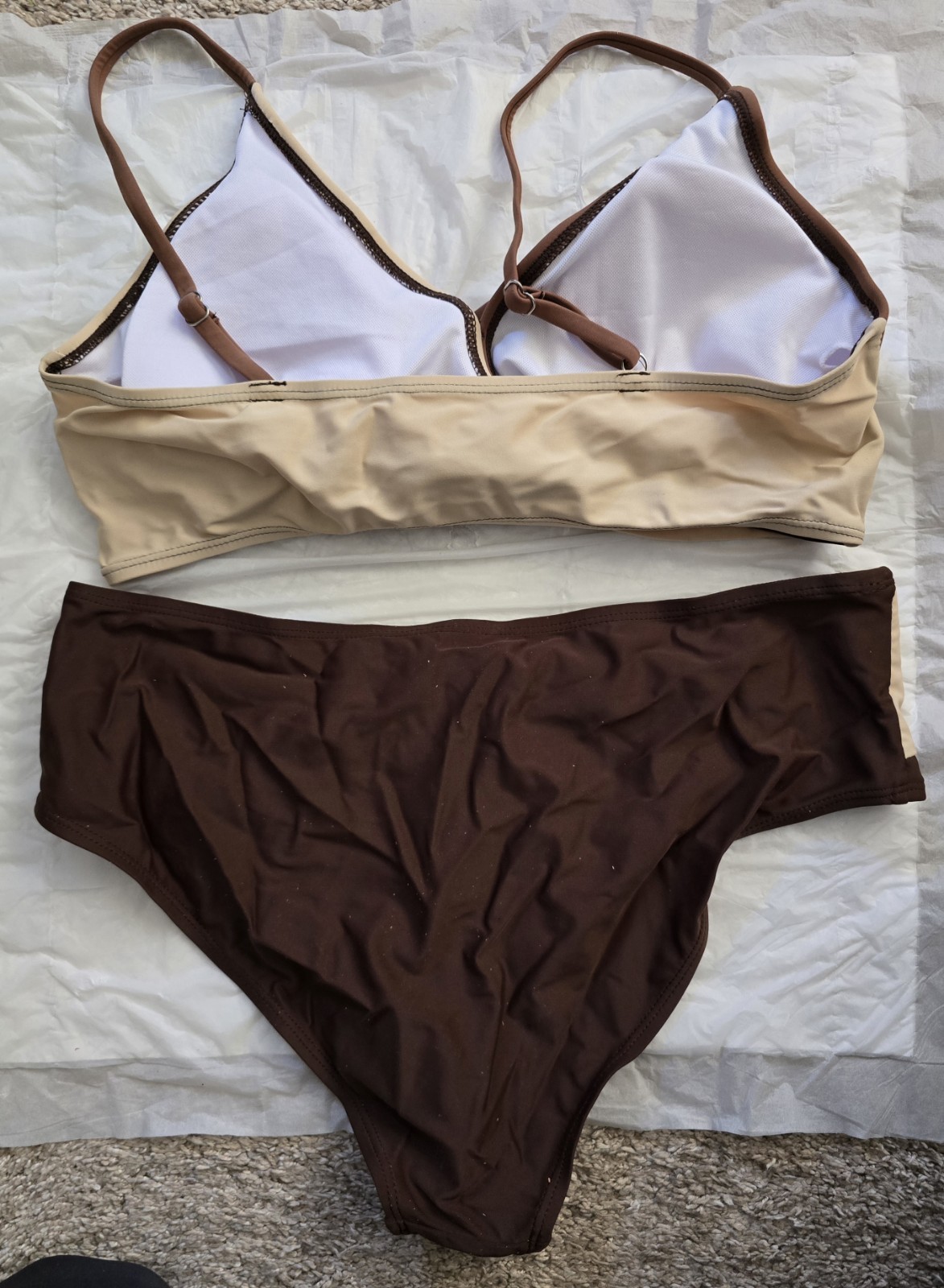 Women’s 2-pc Bathing Suit Never Worn In Brown, Cream,Tan-Lg China Fits About C38