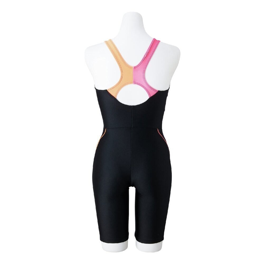Mizuno Women’s Swim Fitness All-in-One Swimsuit Two-Tone Design Black/Orange