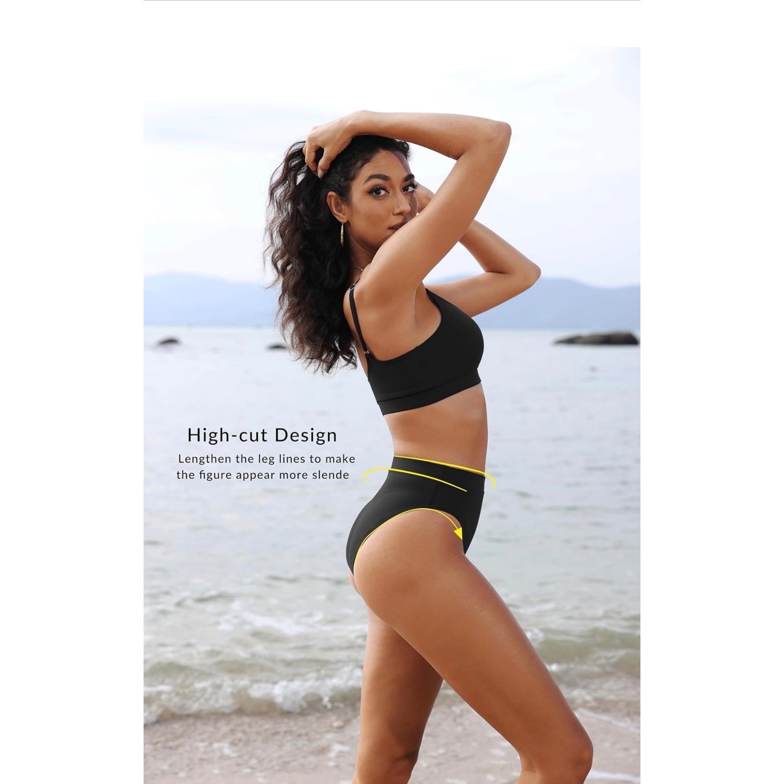 High Waisted Bikini Athletic Swimsuit Sporty High Cut Bathing Suit Scoop Neck S