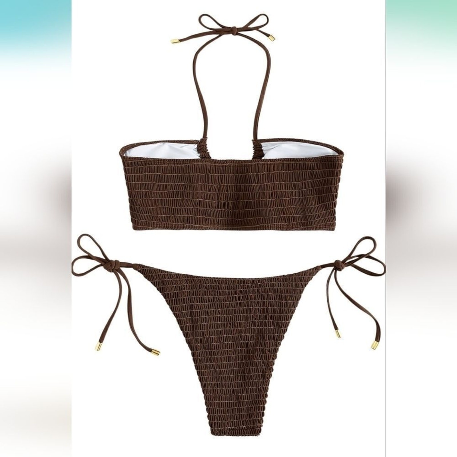 SweatyRocks Women’s 2 Piece brown Ribbed Tie Side Halter Bikini Swimsuit Medium