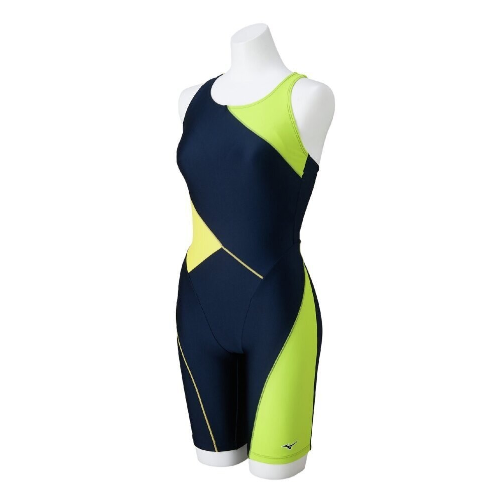 Mizuno Women’s Swim Fitness All-in-One Swimsuit Two-Tone Design Navy/Lime 2025SS