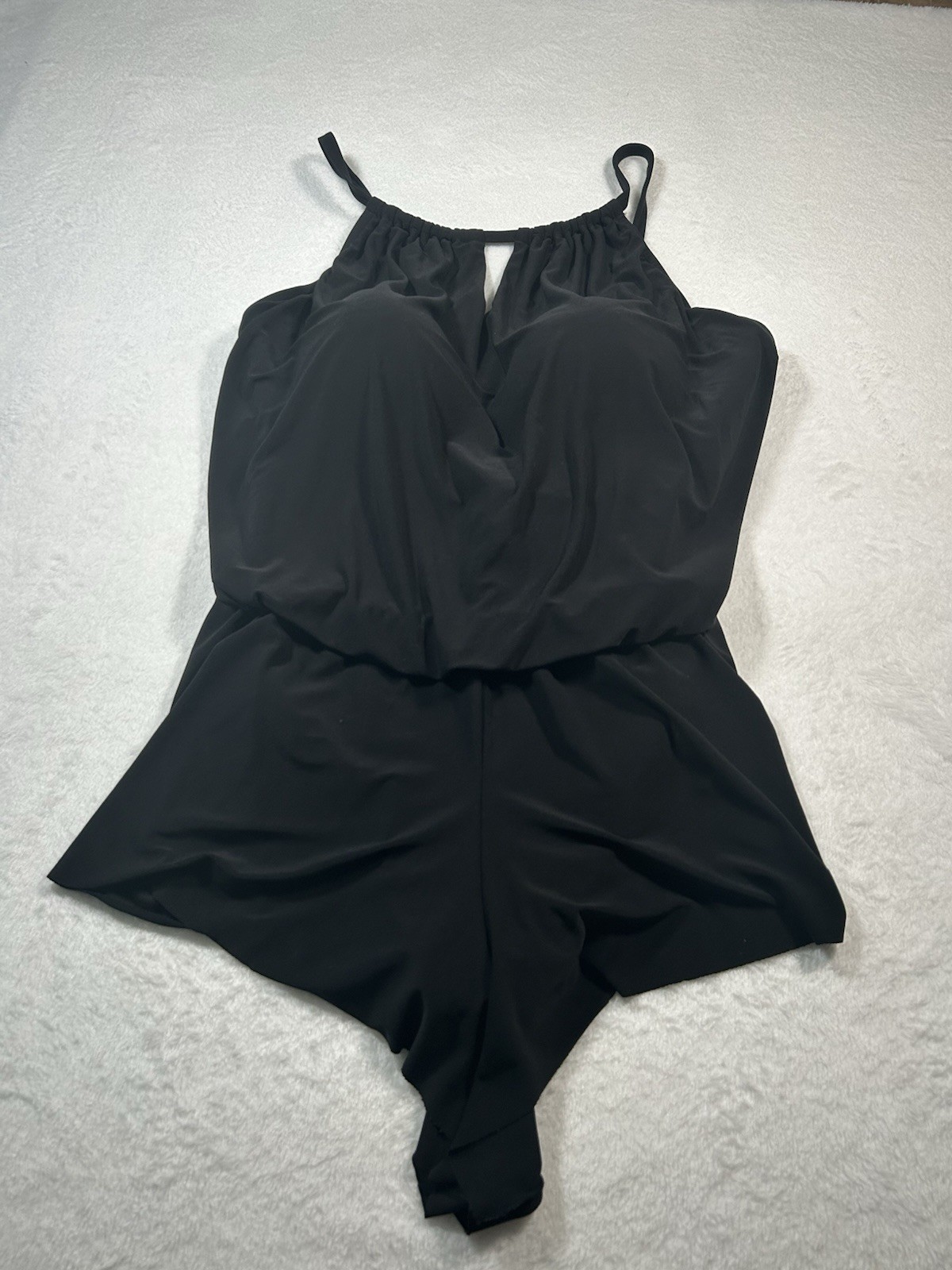 Aqua Green Women’s Black Swim Romper Size 16 Pockets Swimming Summer