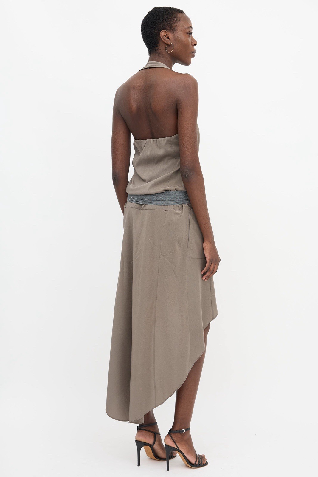 EUC Brunello Cucinelli Belted High Low Dress brown SZ S $2,452.00