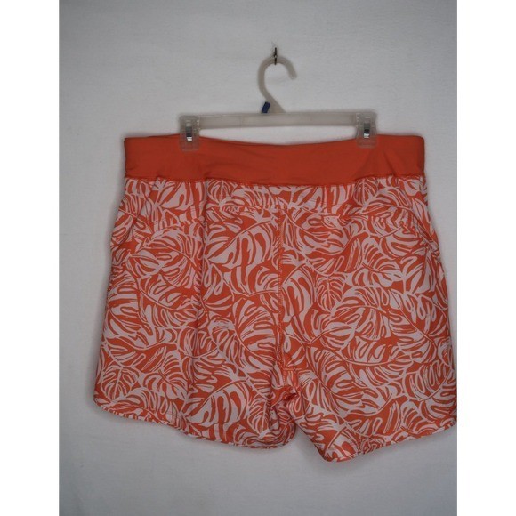 Lands’ End Sun Shade UPF 50 Orange Mini Tropic Leaves Swim Board Shorts 18W