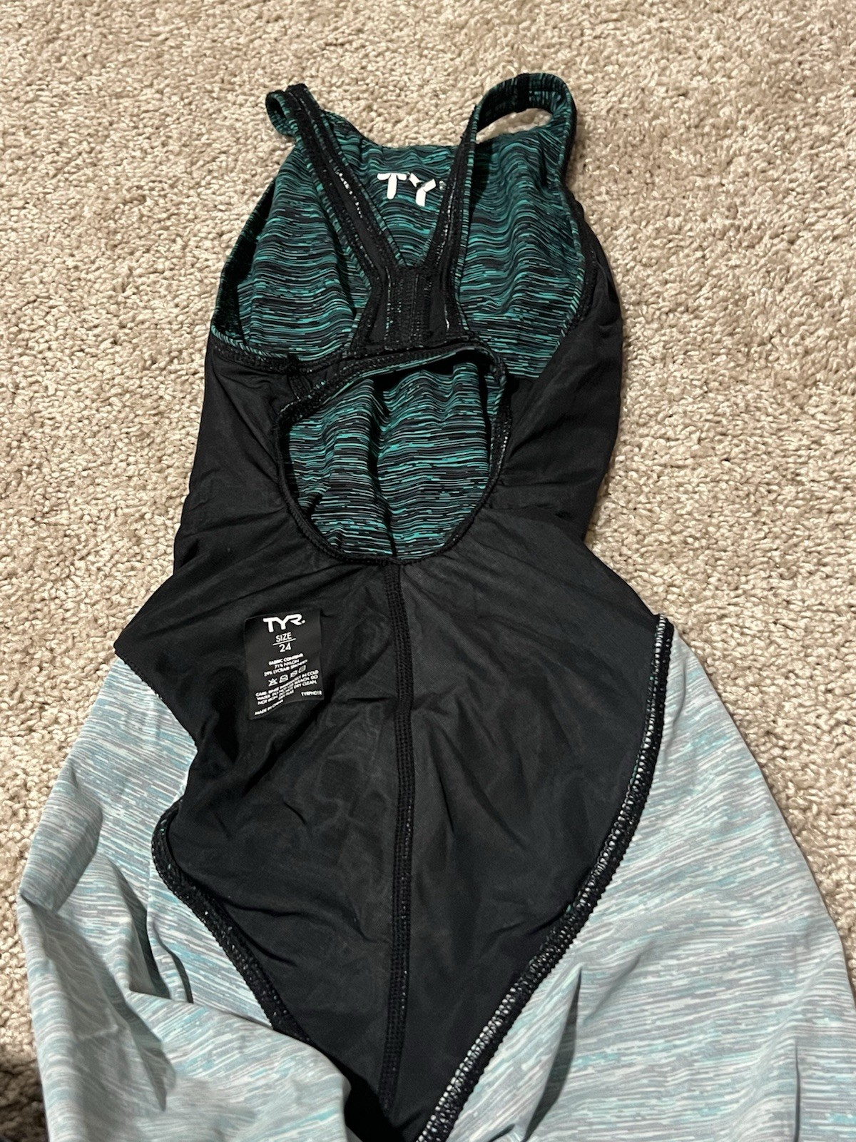 TYR Avictor Tech Suit Womens 24 Kneeskin Black Green Racing Swimsuit Fair Used