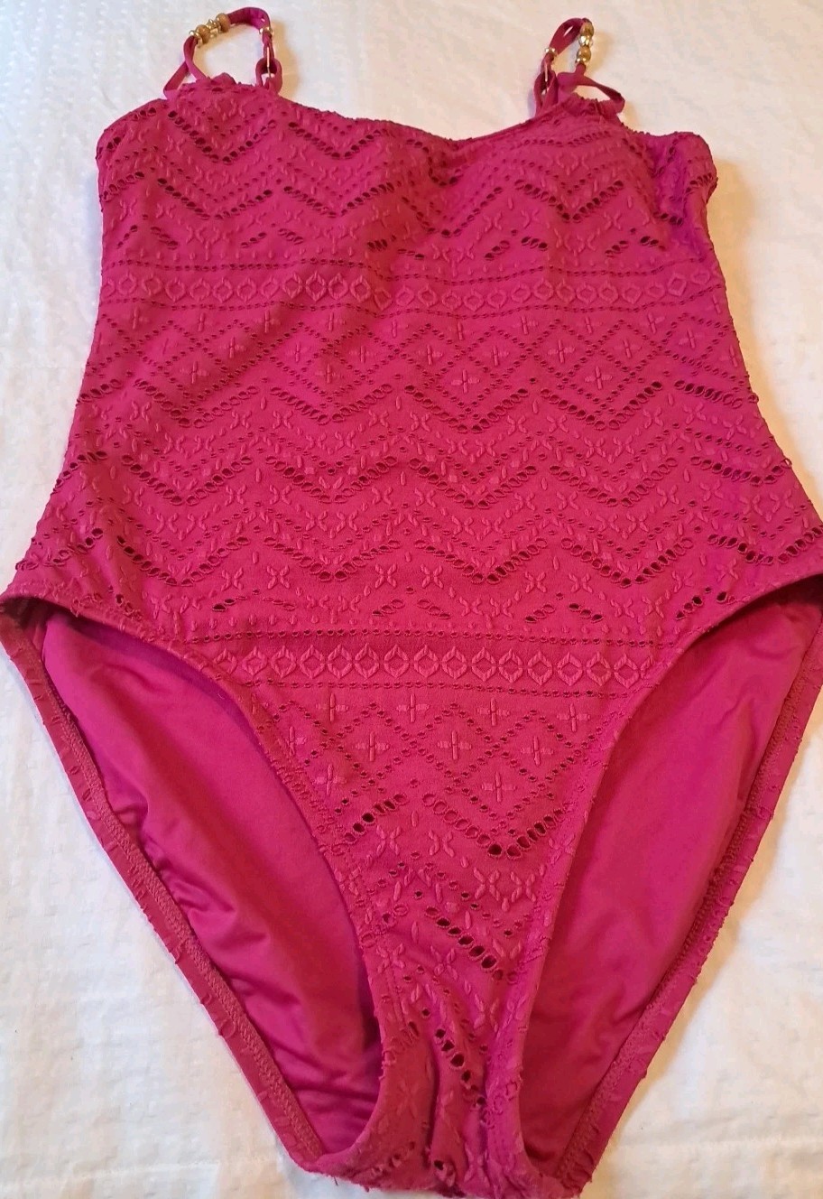 La Blanca Eyelet One Piece Swimsuit Size 10 Magenta Excellent Condition